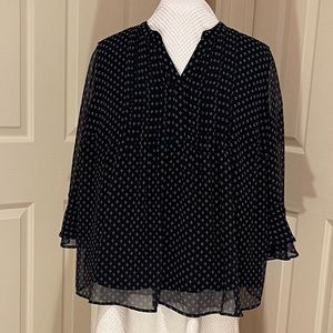 2X Charter Club Chiffon Pleated Navy Blouse with 3/4 Sleeves
